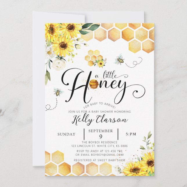 Invitation Un Baby shower De Tournesol Un Peu Miel (Devant)