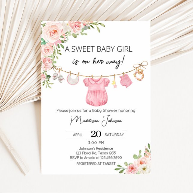 Invitation Un Baby shower de vêtements pour bébé doux (Boho Baby Girl Clothes Baby Shower Invitation)