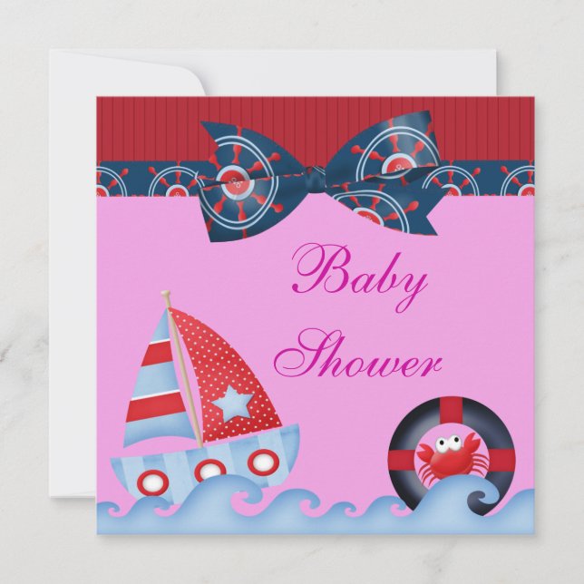 Invitation Un baby shower de vie marine de filles (Devant)
