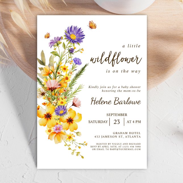 Invitation Un Baby shower Élégant Petit Fleur sauvage (A Little Wildflower Elegant Girl Baby Shower Invitation)