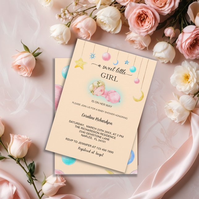 Invitation Un Baby shower en ivoire doux pour petite fille (Créateur téléchargé)