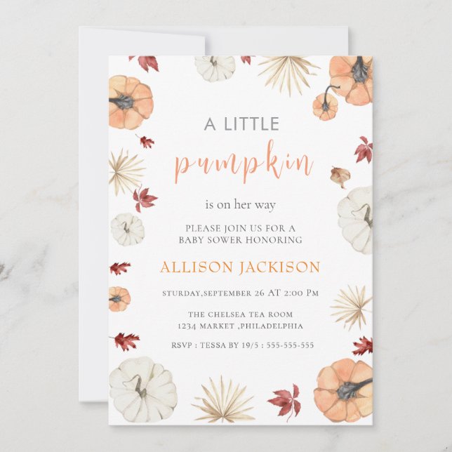 Invitation Un Baby shower feuille Un peu Citrouille (Devant)