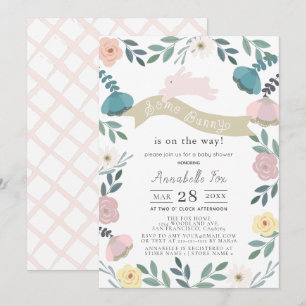 Invitation Un Baby shower Fille Jardin Floral Bunny