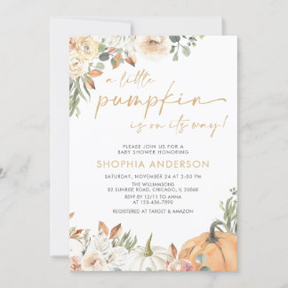 Invitation Un Baby shower Floral D'Automne Un Peu Citrouille