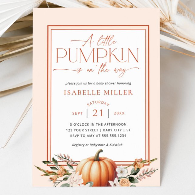 Invitation Un Baby shower Floral De Chute Un Peu Citrouille (A Little Pumpkin Fall Floral Baby Shower Invitation)