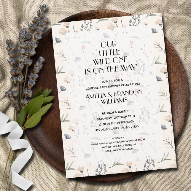 Invitation Un Baby shower floral neutre (Wild One is on the Way! Wildflowers on ivory baby shower invitations INSTANT DOWNLOAD & PRINTED)