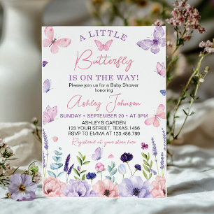 Invitation Un Baby shower Floral Pink Purple Petit Papillon