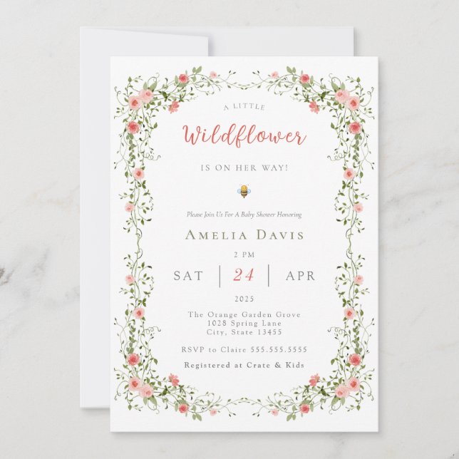 Invitation Un Baby shower Floral Rouge Boho Un Peu Fleur sauv (Devant)