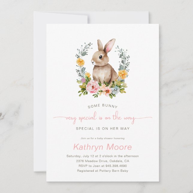 Invitation Un baby shower Floral Spécial Bunny (Devant)