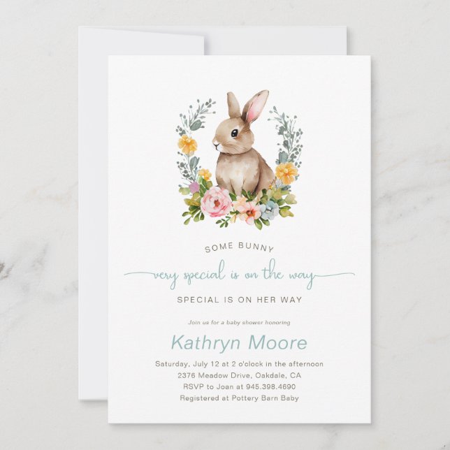 Invitation Un baby shower Floral Spécial Bunny (Devant)