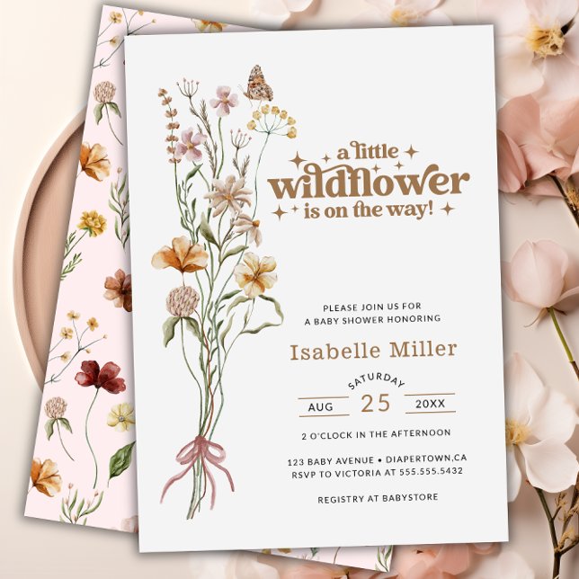 Invitation Un Baby shower Floral Un Petit Fleur sauvage (A Little Wildflower Floral Girl Baby Shower Invitation)