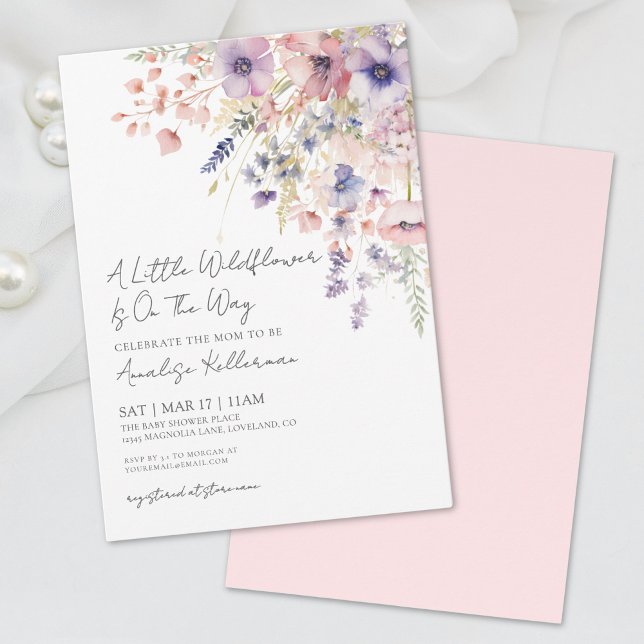 Invitation Un Baby shower Floral Un Petit Fleur sauvage (A Little Wildflower Floral Girl Baby Shower Invitation)