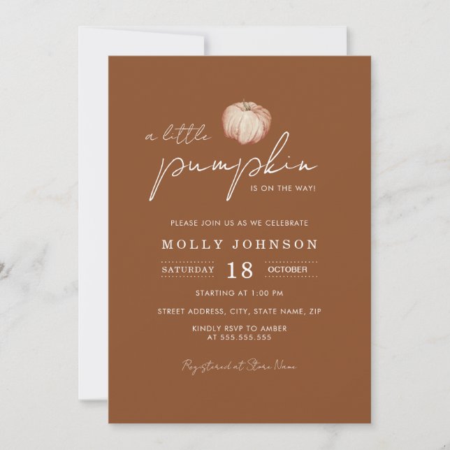 Invitation Un Baby shower Moderne Un Peu Citrouille Automne N (Devant)