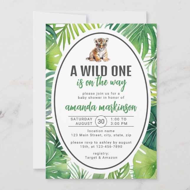 Invitation Un Baby shower Safari de tigre sauvage (Devant)