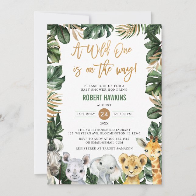 Invitation Un Baby shower sauvage de Safari Jungle Animaux (Devant)