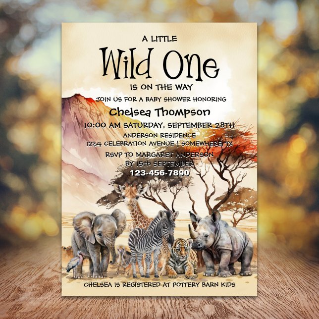 Invitation Un Baby shower sauvage Safari Animaux (Créateur téléchargé)