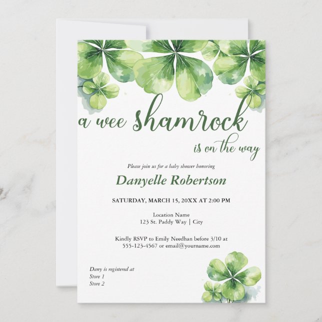 Invitation Un Baby shower Shamrock Wee - Mars Babies (Devant)