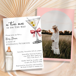 Invitation Un Baby shower Tini One Arch Photo Bow Martini Ros
