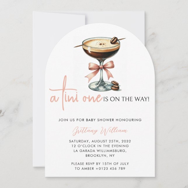 Invitation Un Baby shower Tini One Martini Rose Bow Arrondi (Devant)