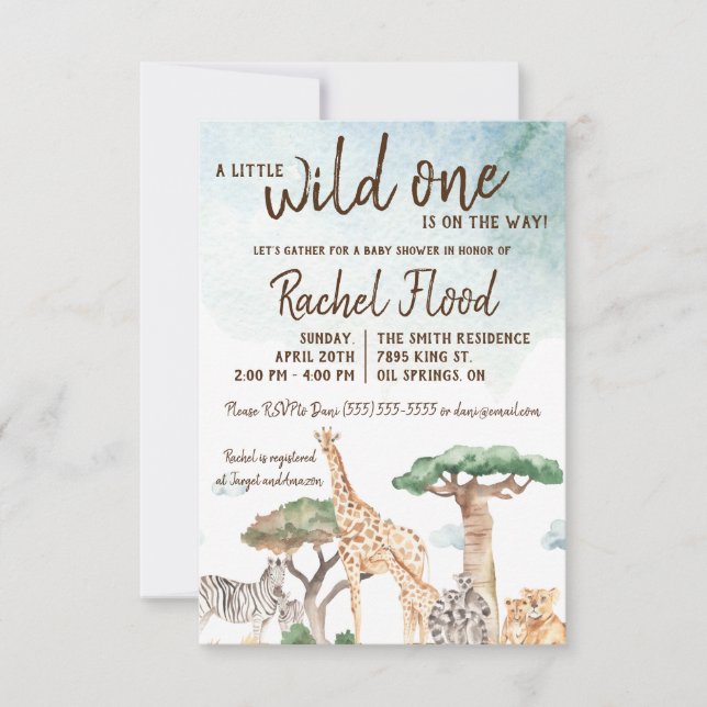 Invitation Un Baby shower Un Peu Sauvage Un Safari Animaux (Devant)