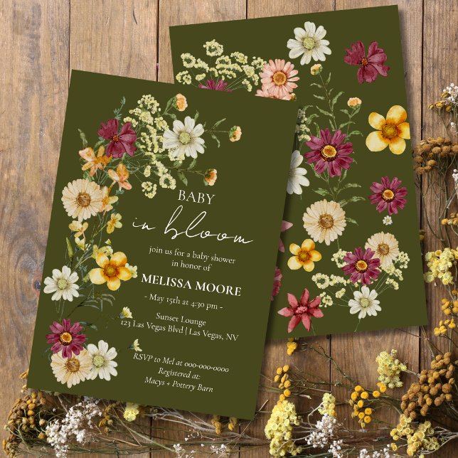 Invitation Un Baby shower Vert Sage Un Peu Fleur sauvage (Créateur téléchargé)