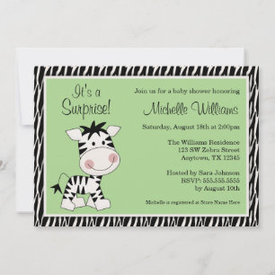 Invitation Un Baby shower zébrée vert mou et neutre