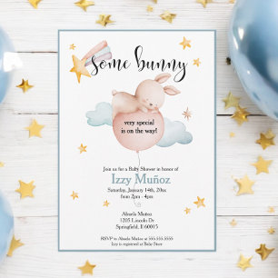 Invitation Un Ballons de lapin et un Baby shower d'étoiles de