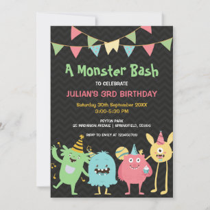 Invitation Un Bassin Monster Enfants Coloré Anniversaire