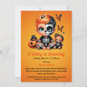 Invitation Un bébé brasse, Baby shower d'Halloween orange