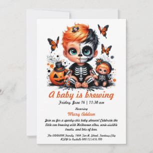 Invitation Un bébé brasse, Baby shower d'Halloween orange
