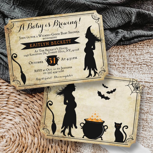 Invitation "Un bébé brasse" Baby shower Vintage d'Halloween (Créateur téléchargé)