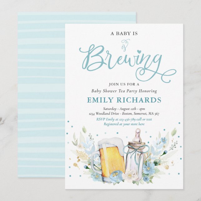 Invitation Un bébé brasse de la bouteille et du Baby shower d (Devant / Derrière)