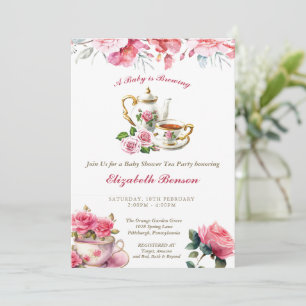 Invitation Un bébé brasse du Baby shower de Fleur Blush Tea I