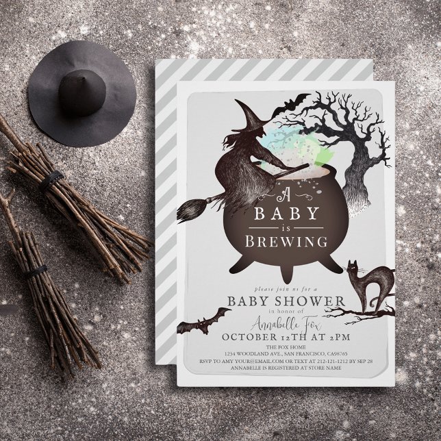 Invitation Un bébé brasse du Baby shower d'Halloween gris (Créateur téléchargé)