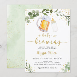 Invitation Un Bébé brasse du Baby shower d'or de verdure