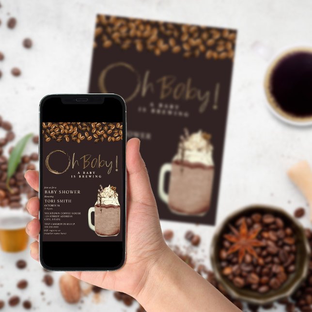 Invitation Un Bébé Brasse Du Café Glacé Sombre Oh Baby shower (Créateur téléchargé)