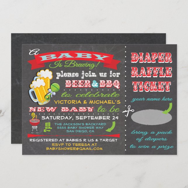 Invitation Un bébé brasse le Baby shower de couche Billet (Devant / Derrière)