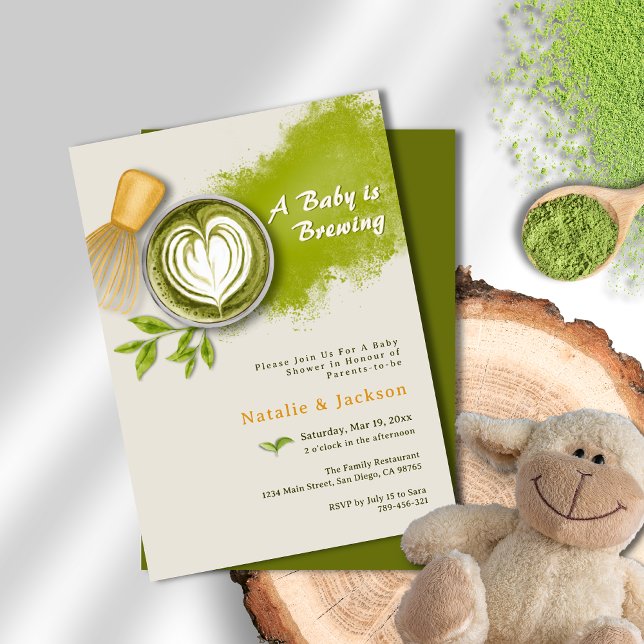 Invitation Un bébé brasse Matcha Latte Baby shower (A Perfect Blend is Brewing Coffee Baby Shower Invitation)