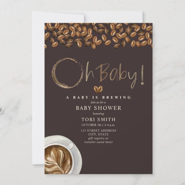 Invitation Un bébé brasse Oh Baby Dark Coffee Baby shower (Devant)