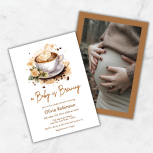 Invitation Un bébé brasse Photo Baby shower café Brown