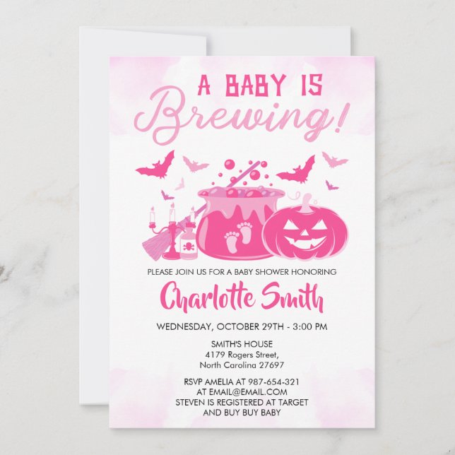 Invitation Un bébé brasse rose Halloween fille Baby shower (Devant)