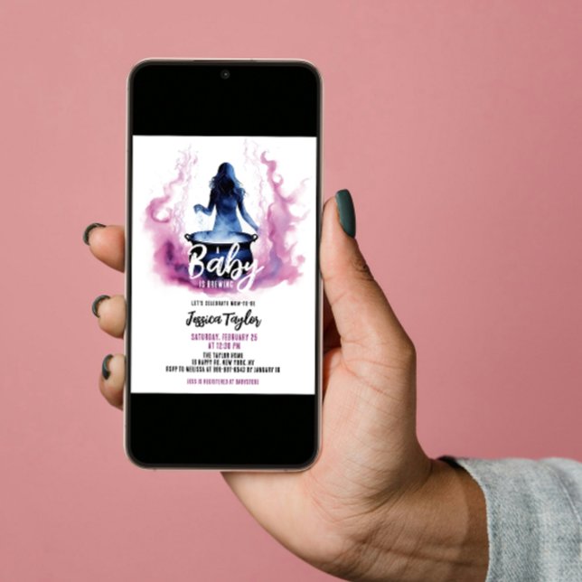 Invitation Un bébé brasse sorcière Cauldron Baby shower rose (Créateur téléchargé)