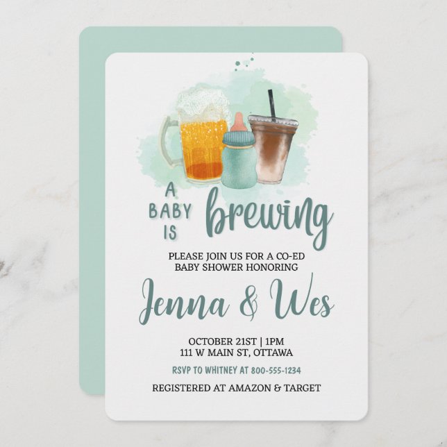 Invitation Un bébé brasse un Baby shower de coEd (Devant / Derrière)