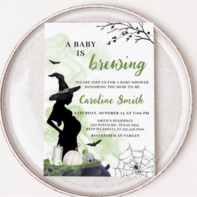 Invitation Un bébé brasse un Baby shower de sorcière verte (Green Witch A Baby is Brewing Baby Shower Invitation)