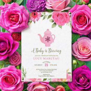 Invitation Un bébé brasse un Baby shower de thé Rose à fleurs