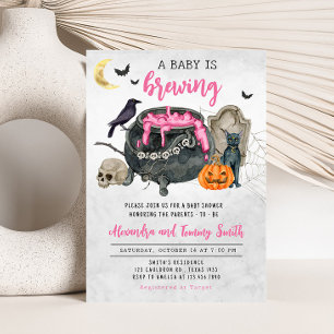 Invitation Un bébé brasse un Baby shower d'Halloween rose