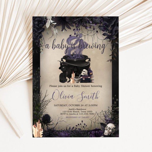 Invitation Un bébé brasse un Baby shower gothique d'Halloween (Halloween A Baby is Brewing Baby Shower Invitation
)
