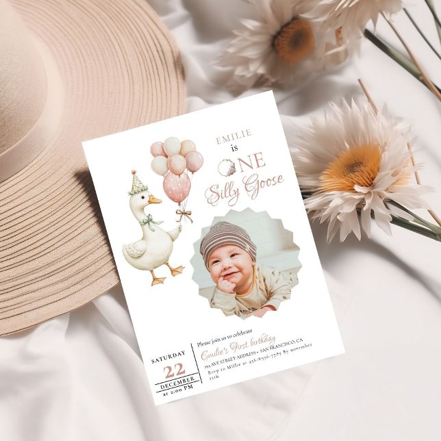 Invitation Un bébé d'oie sotte 1er anniversaire (Créateur téléchargé)