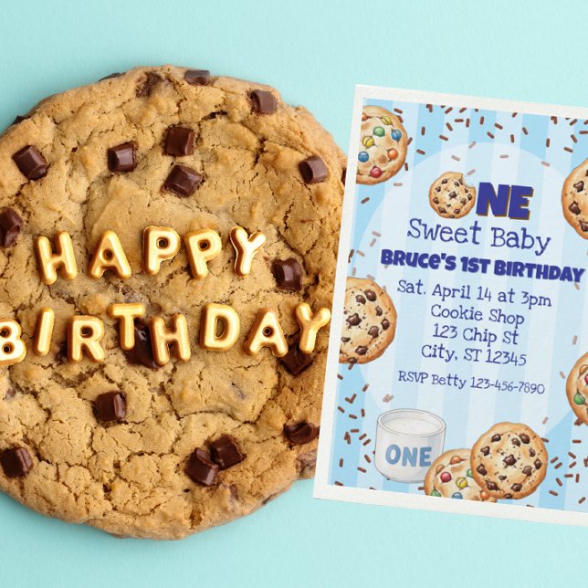 Invitation Un bébé doux, cookie bleu 1er anniversaire (Créateur téléchargé)