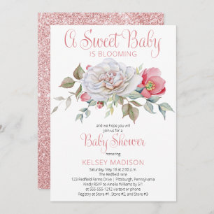 Invitation Un Bébé Doux Est En Pleine Fleur Rose Baby shower